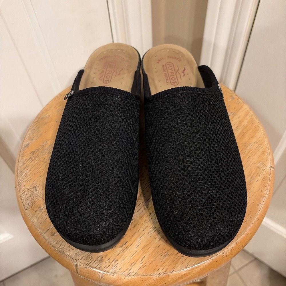 Fly Flot Womens Mesh Slip On Mules Black 9 Anatomic Anti-Shock Made in Italy